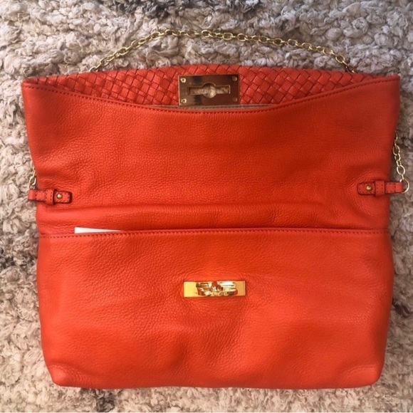 Banana Republic Orange braided leather bag w/chain strap & pockets Re $128 NEW - Picture 8 of 15